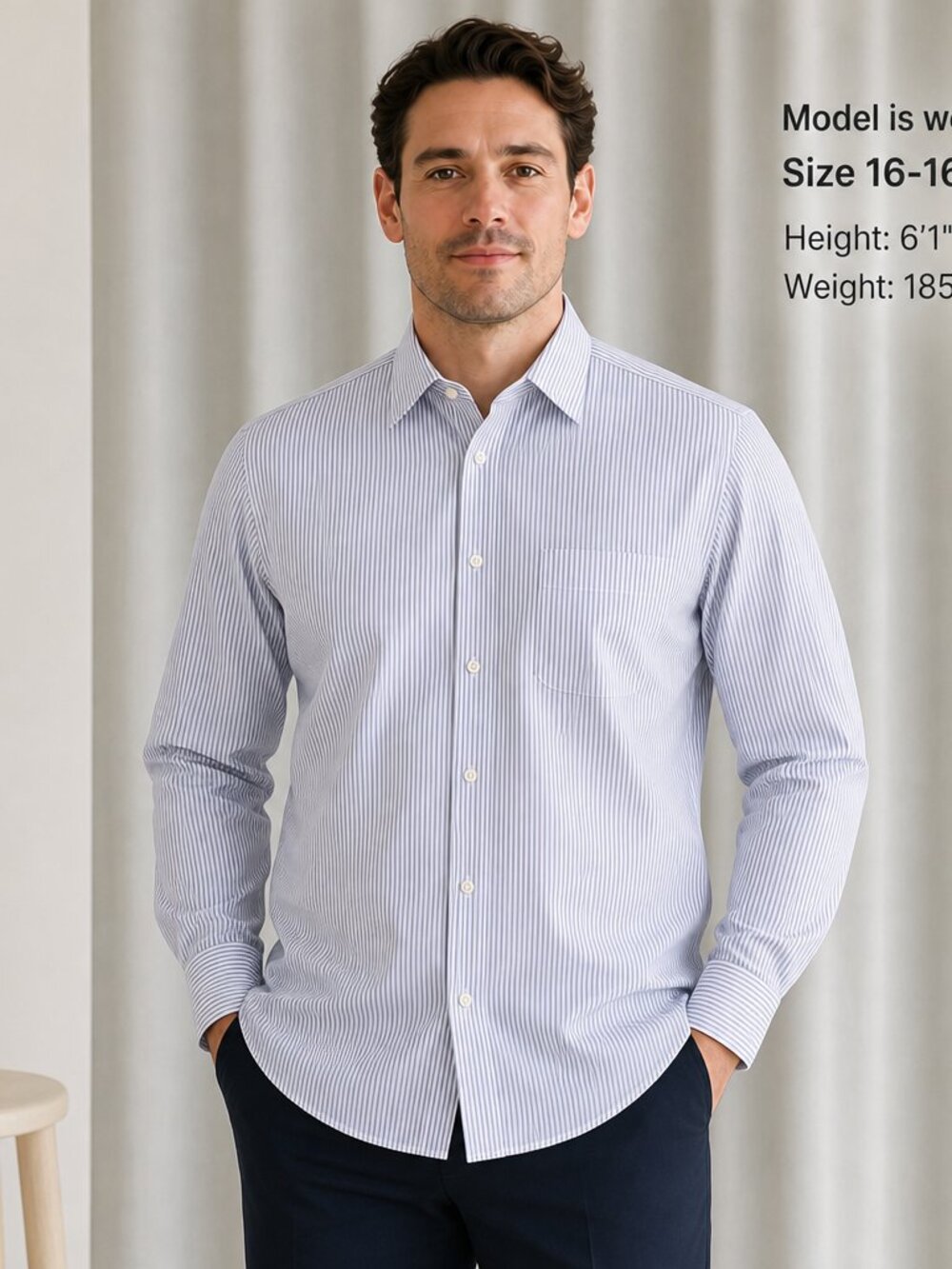 Brooks Brothers Light Blue & White Striped Dress Shirt – Men’s Size 16‑16.5
